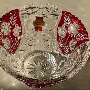 Vintage Anne Hütte 24% lead crystal red & crystal bowl candy dish